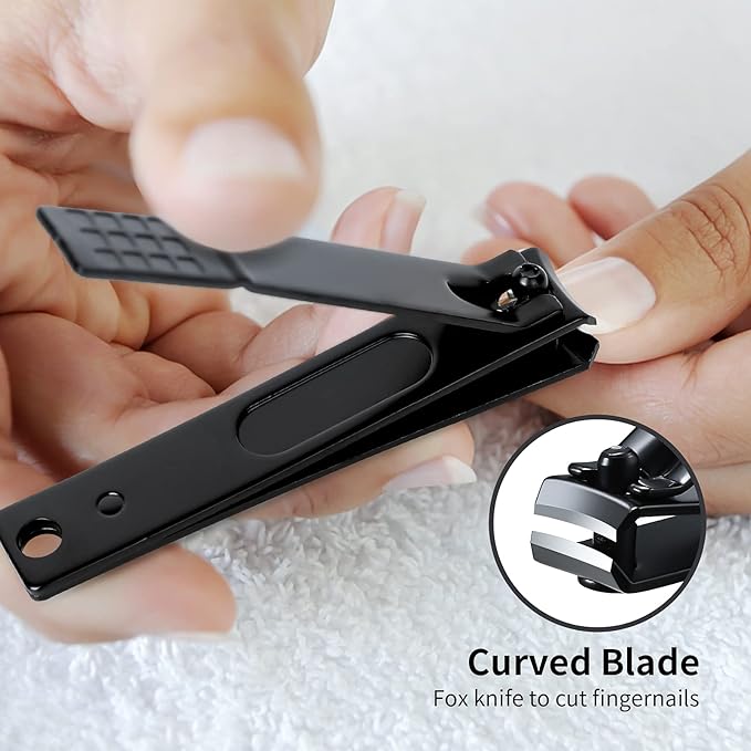 Nail Clippers Set, Sharp Stainless Steel Fingernail and Toenail Clippers, Nail Clippers for Thick Nails or Ingrown Nails, Perfect 3 PCS Black Nail Cutter for Men and Women.