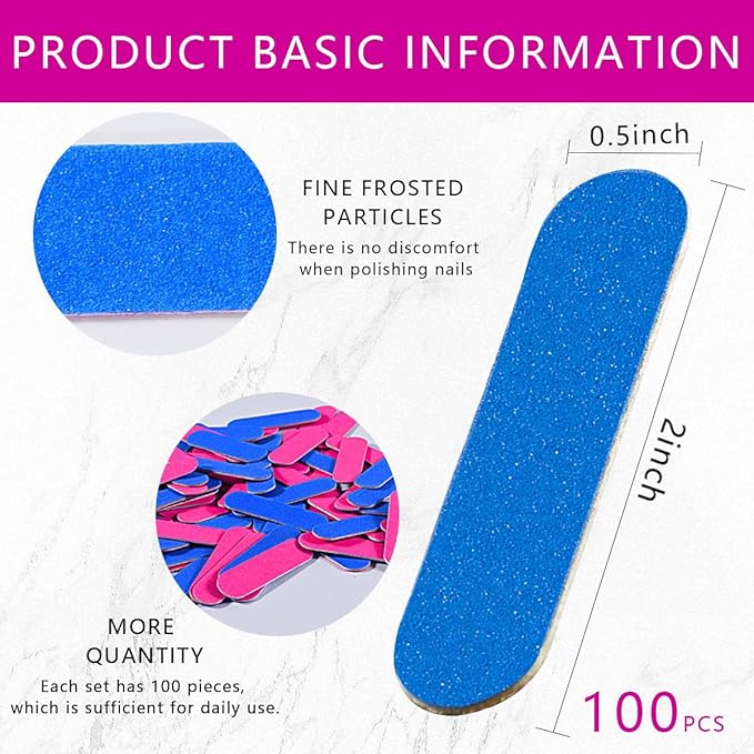 Mini Nail Files Bulk, 100 Pcs Disposable Double Sided Emery Boards Travel Size for Men, Women, Kids (2 Inch)