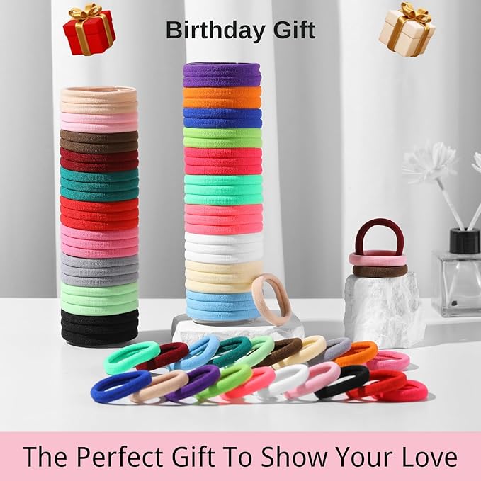 LuSeren 120PCS Colorful Hair Ties for Women Ã¢ÂÂ Soft Seamless Nylon Ponytail Holders, No Damage Fabric Hair Elastics for Thick Hair & Daily Matching
