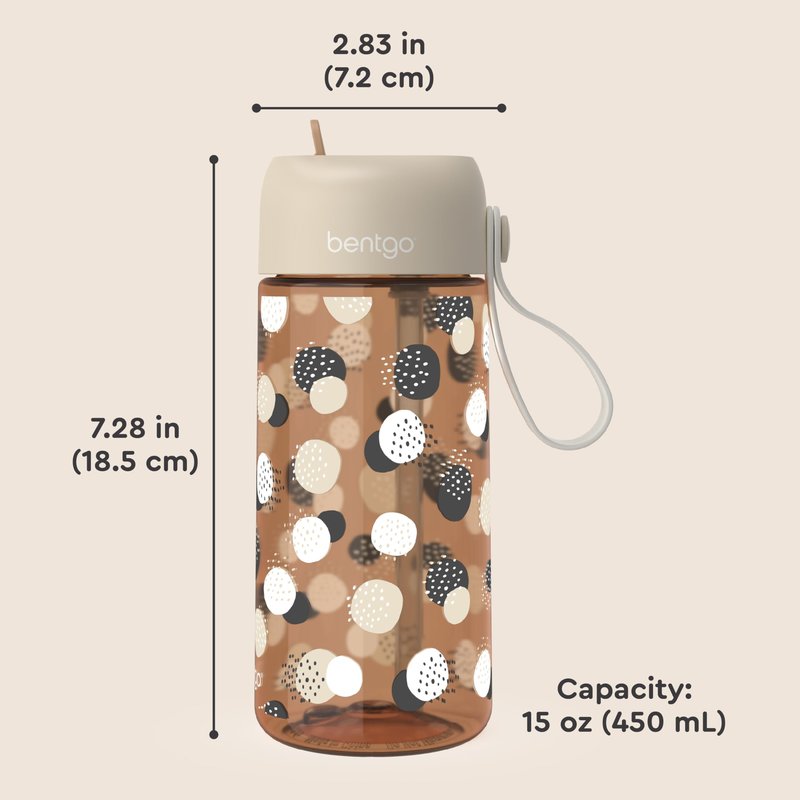 Bentgo Kids Water Bottle (Whimsy & Wonder Collection) - Leak-Proof Durable Tritan 15 oz. Cup for Kids/Toddlers 3+; Flip-Up Safe-Sip Straw for School, Sports, Daycare, Camp & More (Spots & Dots)