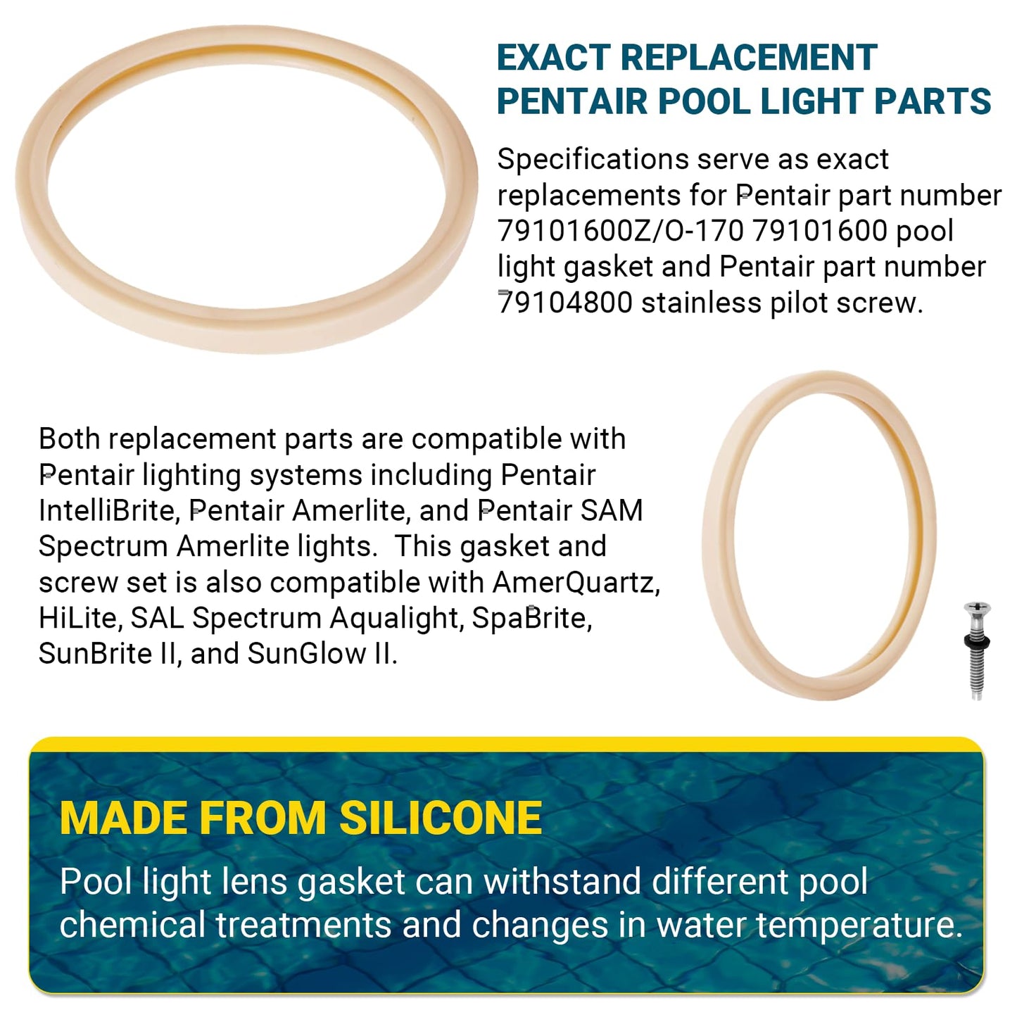 AR-PRO 8 3/8" Pool Light Lens Gasket - Exact Replacements for Pentair Part Numbers 79101600Z and 79104800 - Works with Pentair IntelliBrite, AmerLite, and SAM Amerlite Lights，Set of 3