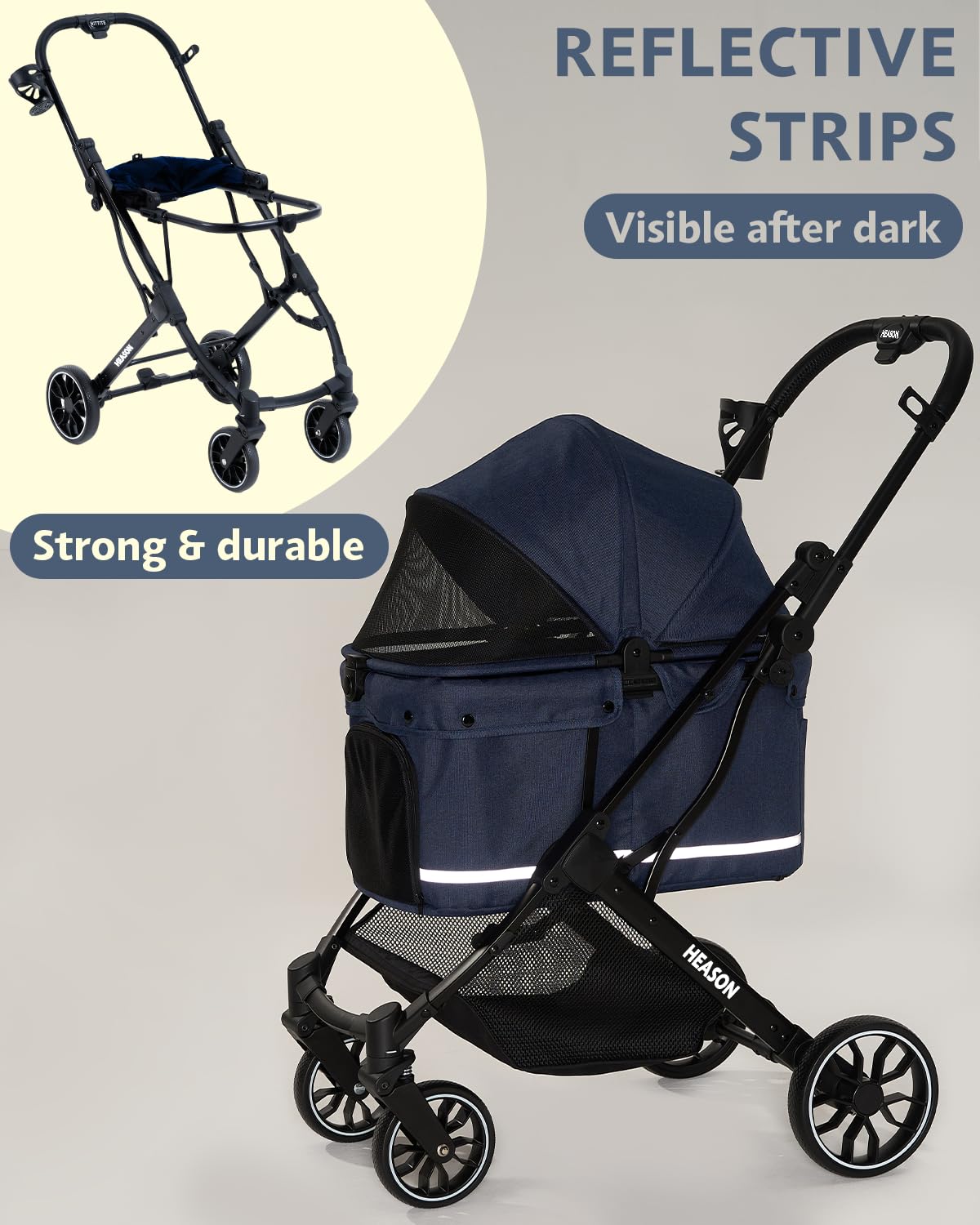 Dog Stroller with Waterproof Rain Cover, Heavy-Duty All-Terrain 4-Wheel Pet Stroller with Adjustable Sunshade Canopy, Foldable Travel Dog Strollers for Small/Medium Dogs Up to 121 lbs