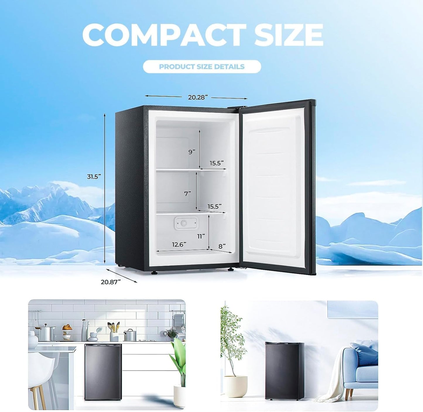 Electactic 3.0 Cu.ft Small Freezer, Mini Upright Freezer with Adjustable Thermostat, Removable Shelves, Reversible Single Door, for Bedroom/Home/Dorms/Apartment, Sanded Black