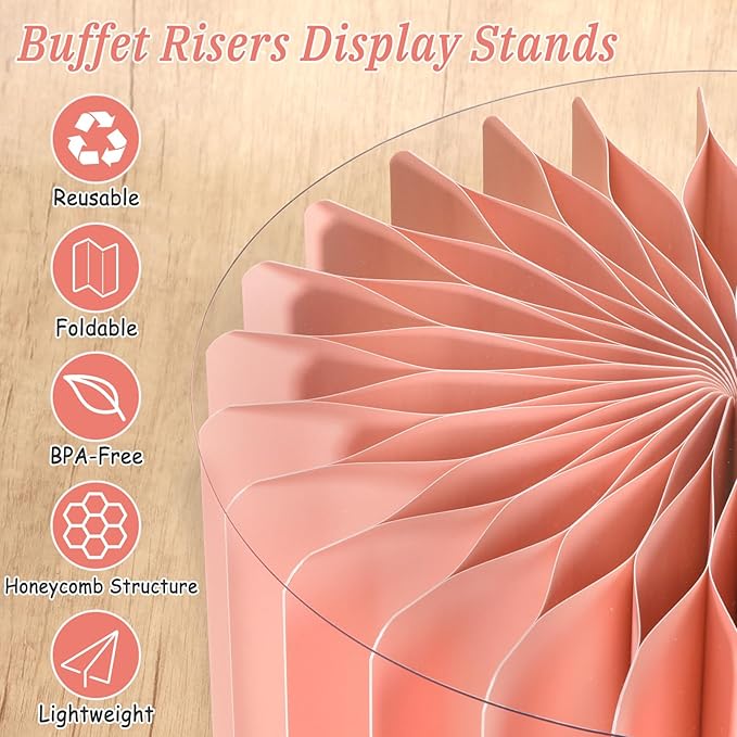 6Pcs Buffet Risers, Valentine's Day Food Risers for Table, Foldable Cake Display Stands, Tall Cardboard Cupcakes Stand for Show Catering Desserts Jewelry Wedding Birthday Party Decoration (Pink)