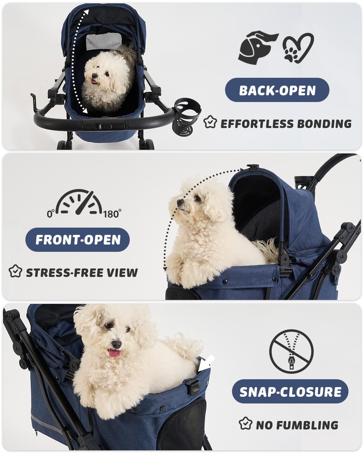 797Audio Dog Stroller for Small Medium Dogs, Pet Stroller for Cats Puppy Up to 121lbs,Foldable,One Click Folding,4 Wheel Shock Absorption,Adjustable Canopy with Sun Shades,Removable Washable Pad(Blue)