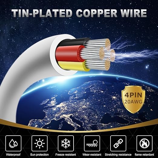 20 Gauge 4 Conductor Electrical Wire, 16.4FT White Stranded Low Voltage 20/4 Cable PVC Case, 20 AWG Tinned Copper 4 Wire Extension Power Cable for LED Lamp Lighting, Automotive