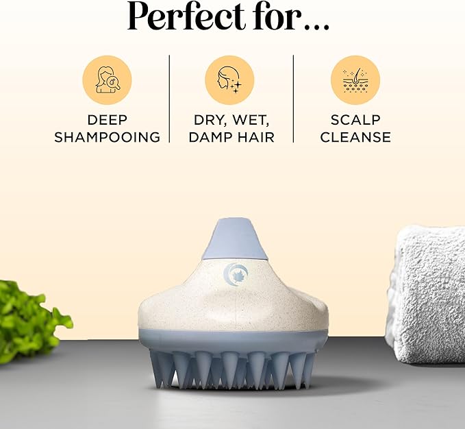 Hair Shampoo Brush and Scalp Exfoliator - Soft Silicone Scalp Massager Hair Growth Stimulator for Wet or Dry Hair - In Shower Scalp Scrubber for Dandruff Removal Made with Recycled Wheat Straw - Blue