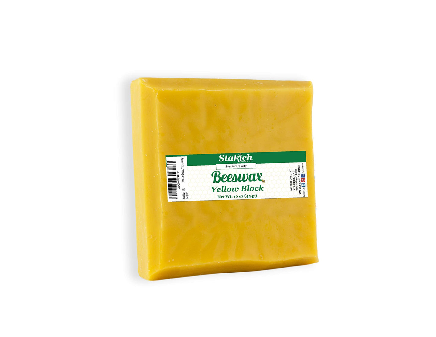 Stakich Yellow Beeswax Block - Natural, Triple Filtered, 1 lb, Honey Scent