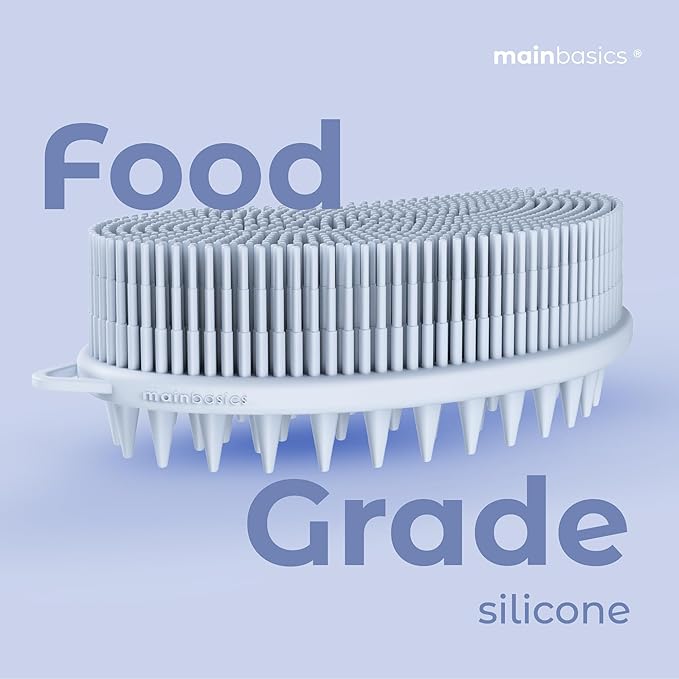 MainBasics Silicone Body Scrubber Dual-Sided Shower Loofah and Scalp Scrubber (Frosted Sky, Scalp)