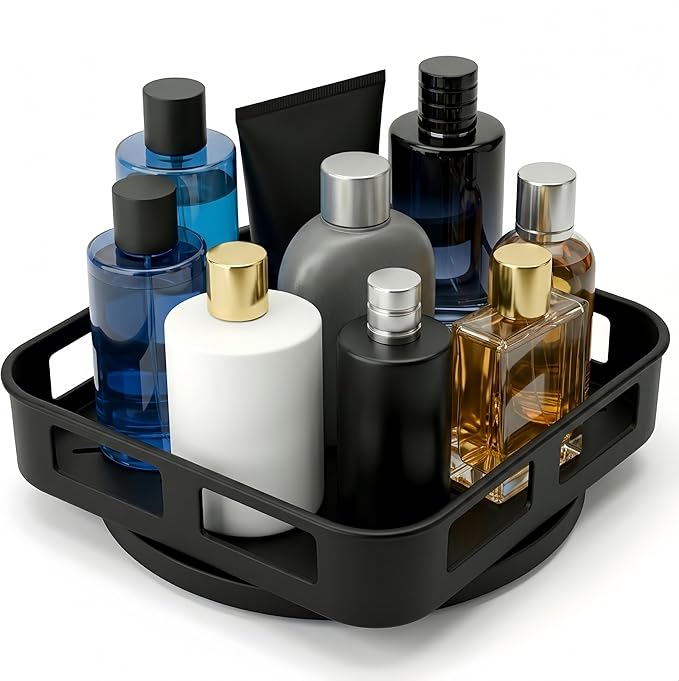 Cologne Organizer for Men, 360ÃÂ°Rotating Bathroom Organizer Countertop, Perfume Organizer, Vanity Tray for Perfume, Skincare, Shaving Kit, Bathroom Storage, Gift for Men