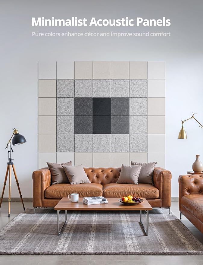 Square Acoustic Wall Panels, Sound Absorbing Panels for Walls, Ceiling, Doors, 12 Pack 12"x12"x0.4" Self Adhesive Decorative White Acoustic Tiles for Recording Studio, Office, Room, Home
