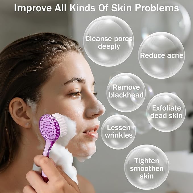 4 Pack Facial Cleansing Brush, Beomeen Face Scrubber Exfoliating Brush Face Wash Scrub Exfoliator for Skin Care, Makeup Removal,Purple