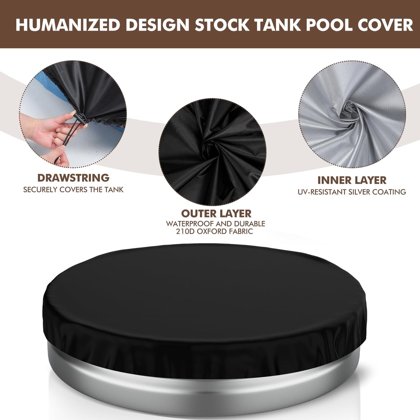 Mindsoft 9 ft Round Stock Tank Pool Cover 210d Oxford Cloth Protector for Above Ground Pools, Summer Pool Hot Tub Cover Heavy Duty Waterproof Dustproof Windproof with Accessories
