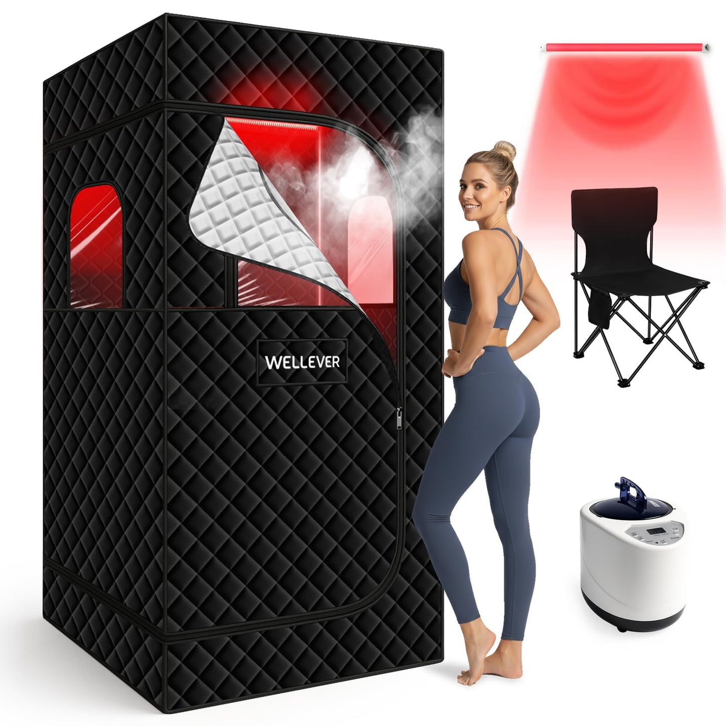 Home Sauna Portable with 660nm Red Light Therapy, Sauna Box for Detox & Muscle Recovery, Infrared Saunas for Home 1000W Rapid Heating, Remote Control & Foldable Chair 71”x 36”x 49”, 9 Timer Setting