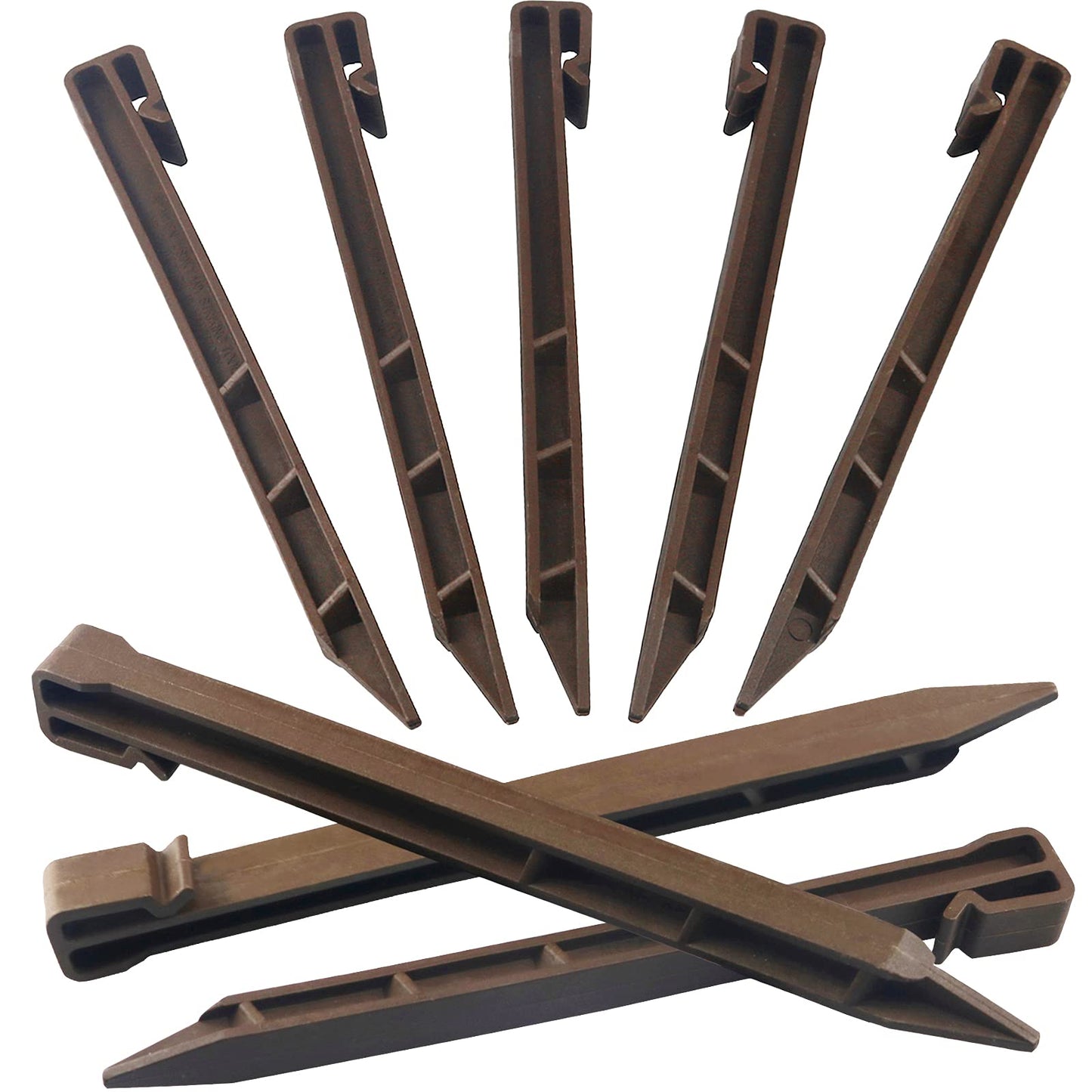 50 PCS Brown Landscape Edging Garden Stakes, 10 Inch Landscaping Anchoring Spikes Heavy Duty Plastic Garden Ground Netting Stakes Brown for Edging & Garden