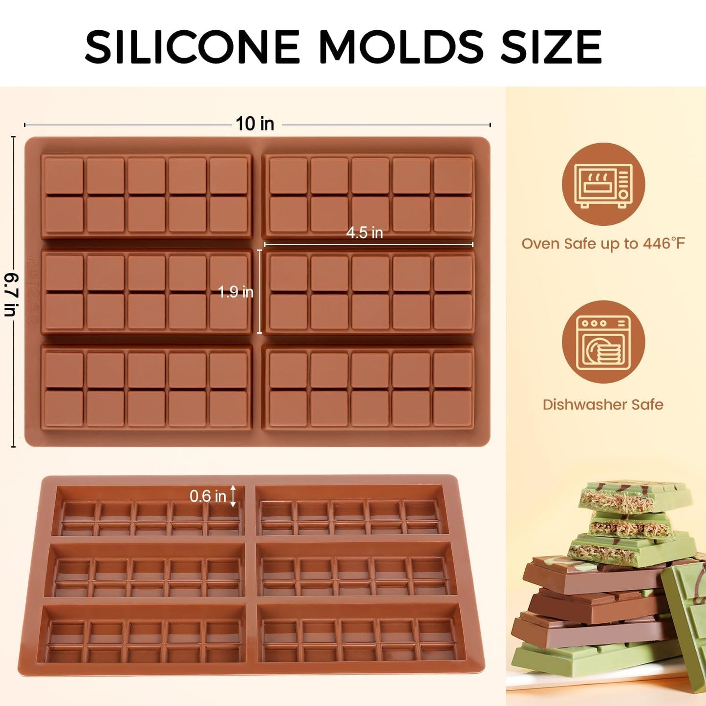 Chocolate Molds - Non-Stick Chocolate Mold, Food Grade Silicone Chocolate Bar Mold for Baking, Candy, Chocolate Snacks,DIY Homemade - Set of 4