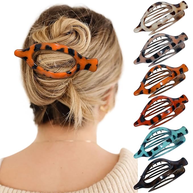 French Flat Hair Clips for Women - 6Pcs Flat Hair Claws for Thin, Thick Hair Strong Hold No Slip Grip Hair Claw Clips for Women Girls (Leopard print #1)