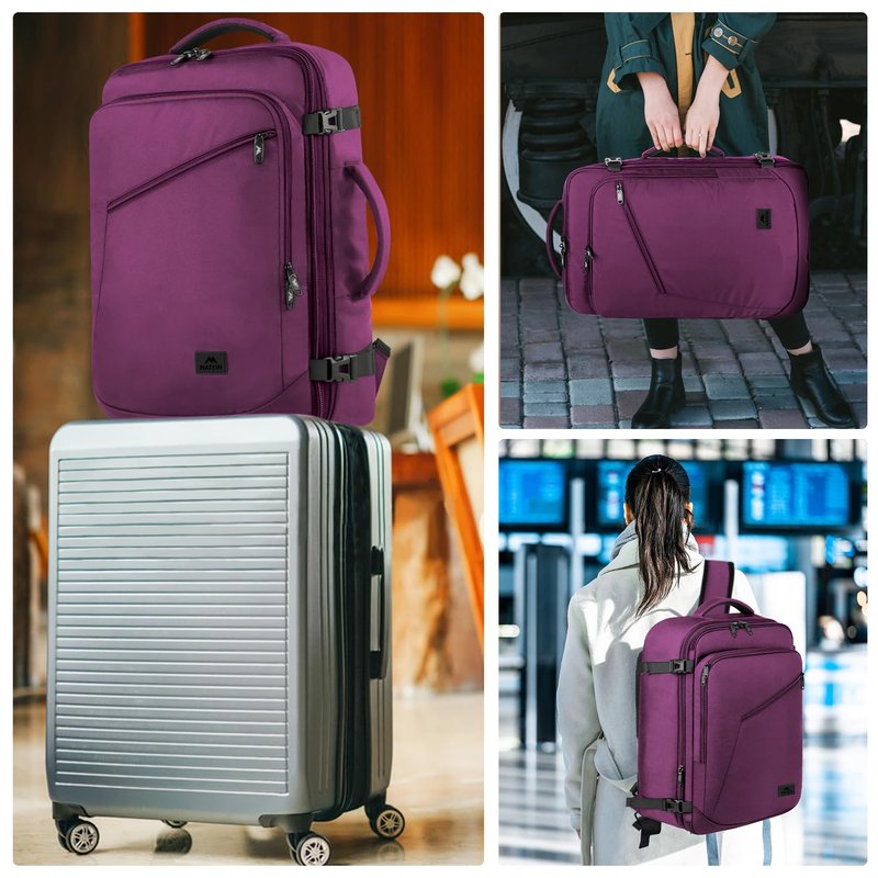 MATEIN Carry on Backpack for Women, 27L Flight Approved Backpack for Teacher Nurse, Fashion Expandable Airline Daypack for Plane, Lightweight Hiking Weekend Back Pack, Traveler Gifts, Purple