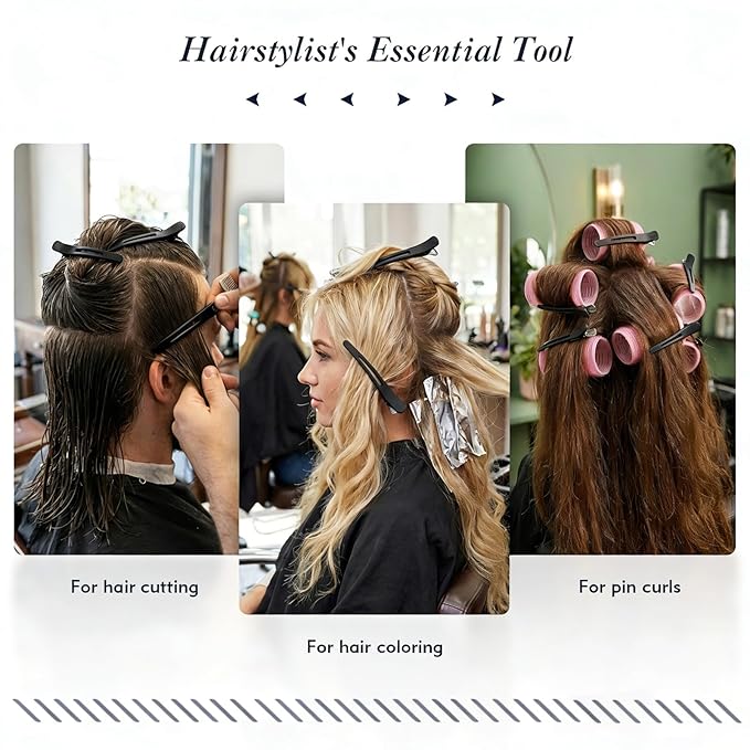 12Pcs 4.3” Long Hair Sectioning Clips, Creaseless Non-Slip Hair Styling Clips with Silicone Band, Professional Sectioning Hair Clips for Styling, Cutting and Rollers