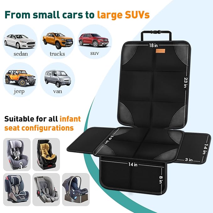 Bacgnyer Car Seat Protector, 2 Pack of Seat Protectors, Thickest Padded 600D Fabric Padding, Waterproof, Durable, Anti Slip Backing, Child Seat Protection, Suitable for Babies, Toddlers, Children
