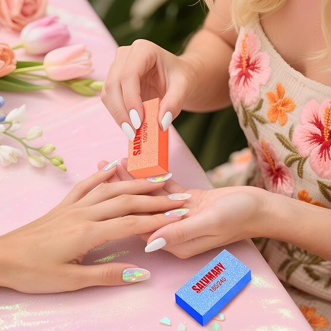 Nail Files and Buffers Set, 100/180 & 180/240 Grit Double Sided Emery Boards Nail File and Nail Buffer Blocks for Nails Manicure Tools Kit 4Pcs