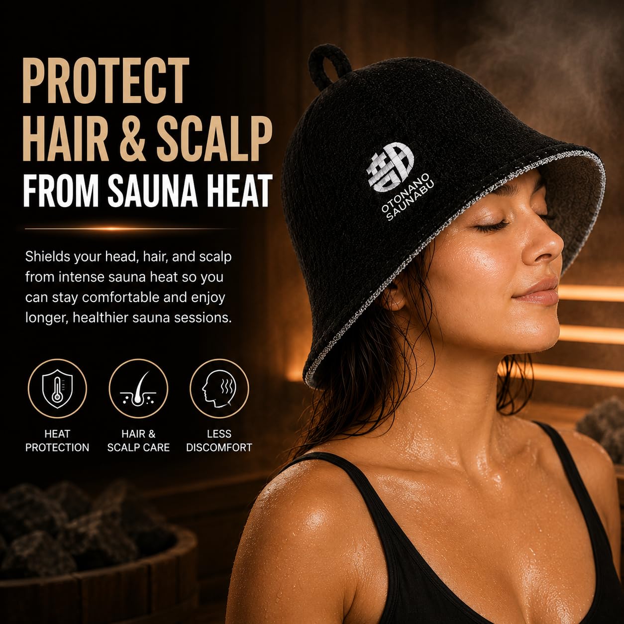OTONANOSAUNABU Navy Sauna Hat – Japanese Design, 100% Wool Felt,Double-Layer Reversible Sauna Cap for Men & Women,Heat Protection Finnish Banya Hat