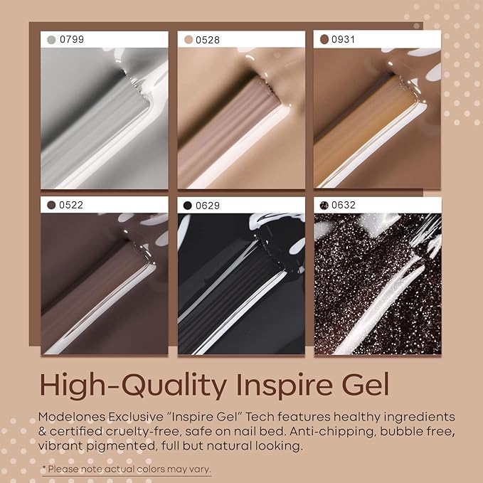 modelones Gel Nail Polish Set, 6 Colors Chocolate Brown Black Nude Glitter Gel Polish Kit Neutral Soak Off Nail Art Salon Design French Manicure DIY at Home Gifts for Women Girls