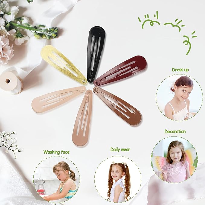 120 Pack 6 Color Snap Hair Clips | Non-Slip Snap Clips for Women & Girls | Durable Hairpins for Thick Hair, Updos, Braids & Buns | Secure Hold, Snag-Free Design
