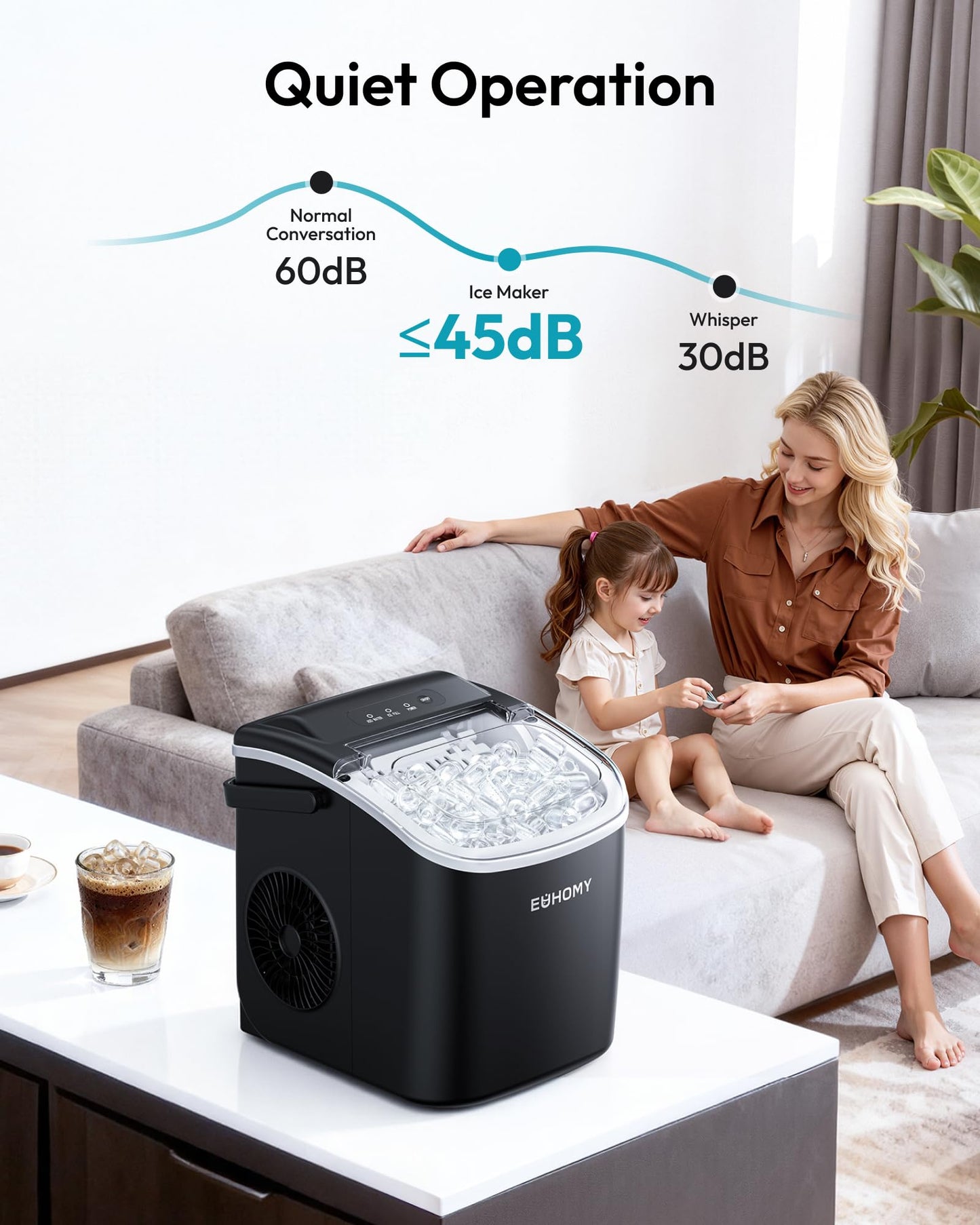 EUHOMY Countertop Ice Maker Machine with Handle, 26lbs Per Day, 9 Bullet Cubes in 6 Mins, Self-Cleaning Portable Ice Maker with Basket and Scoop, for Home/Kitchen/Camping/RV (Black)