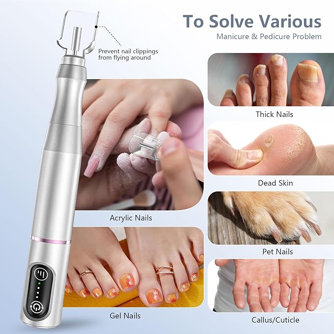 Cordless Nail Drill Electric Rechargeable File Kit, Professional Efile Acrylic Gel Nail Polish Remover Pedicure Manicure Machine Portable Set with 11 Bits 56 Sanding Bands for Salon Silver