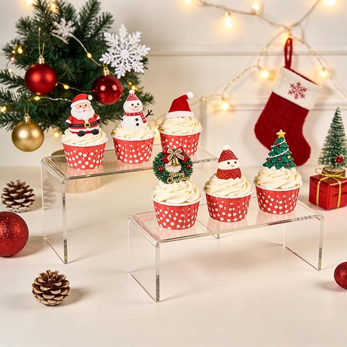 Acrylic Risers 8 Pcs Ã¢ÂÂ Clear Rectangular Display for Perfume Organizer, Figures, Jewelry, Dessert Table & Cupcake, 4 Sizes (7", 8", 9")
