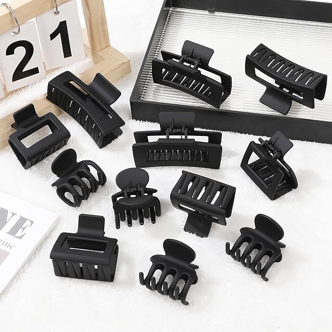 3 Styles Hair Clips for Women Small Medium Big Claw Clips for Thin Thick Hair 12 Pcs Hair Claw Clips Hair Clips Combination Hair Accessories for Women (Black)