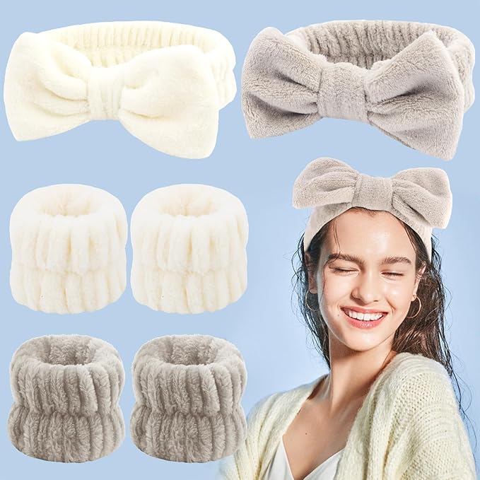 VELSCRUN Spa Headband, Makeup Face Wash Skincare Headbands, Bow Hair Band Party Favors for Washing Face, Stocking Stuffers For Women Teen Girls Christmas Gifts Hair Accessories Beige Coffee Color