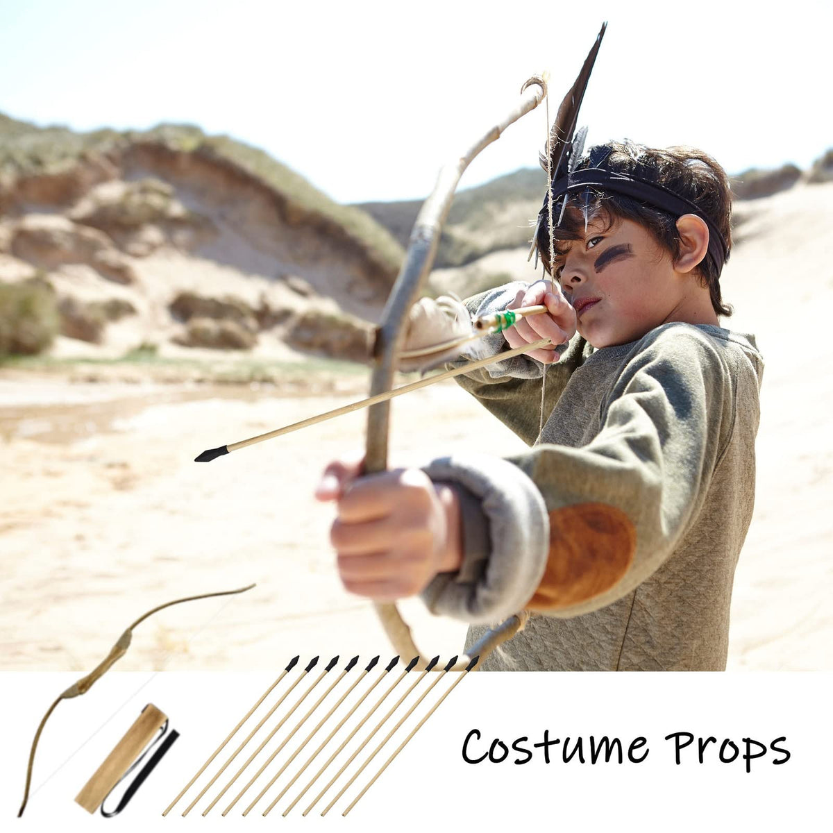 Basbon 20 Pcs Wooden Arrows Soft Rubber Tips, 17 Inch Handmade Wooden Toy Arrow for Kids and Beginners, Archery Bows Outdoor Play Cosplay Costume Decoration