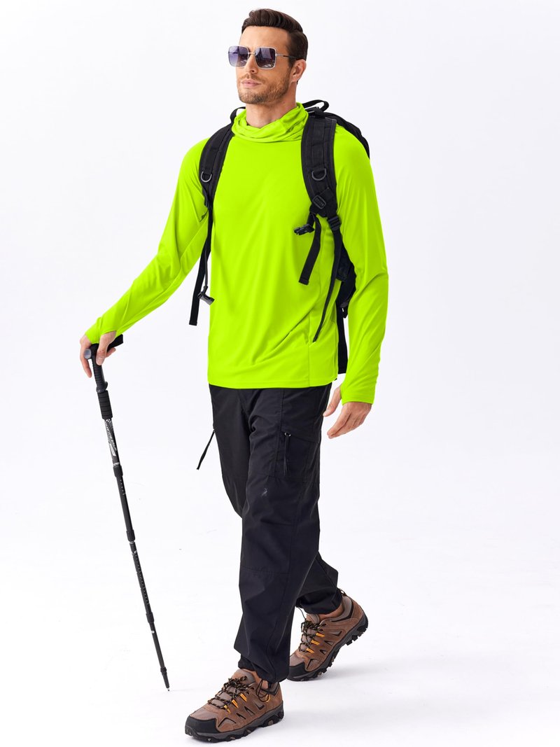 Men's Sun Hoodie Shirt with Mask UPF 50+ Fishing Shirts for Men UV Protection Shirts Long Sleeve Rash Guard Hiking Clothes L Lemon Green