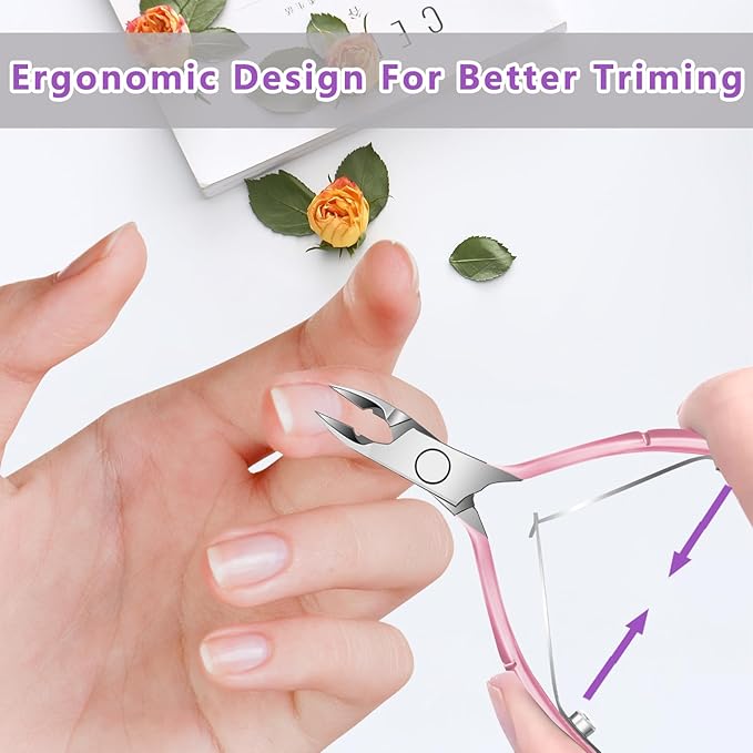 Cuticle Trimmer with Cuticle Pusher and Scissors, Cuticle Remover Professional Durable Pedicure Manicure Tools, Stainless Steel Cuticle Nipper Cutter Clipper (Pink Scissor)