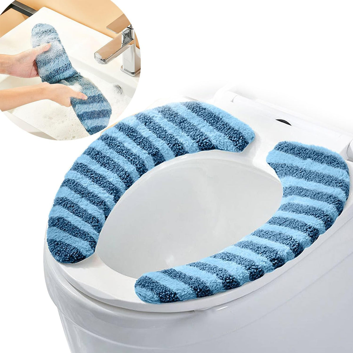Washable Warm Toilet Seat Cover Pads - Plush Toilet Seat Cushion, Non-Slip Soft Mat, Washable & Machine-Friendly Bathroom Seat Cover with Self-Adhesive Tape for Easy Care
