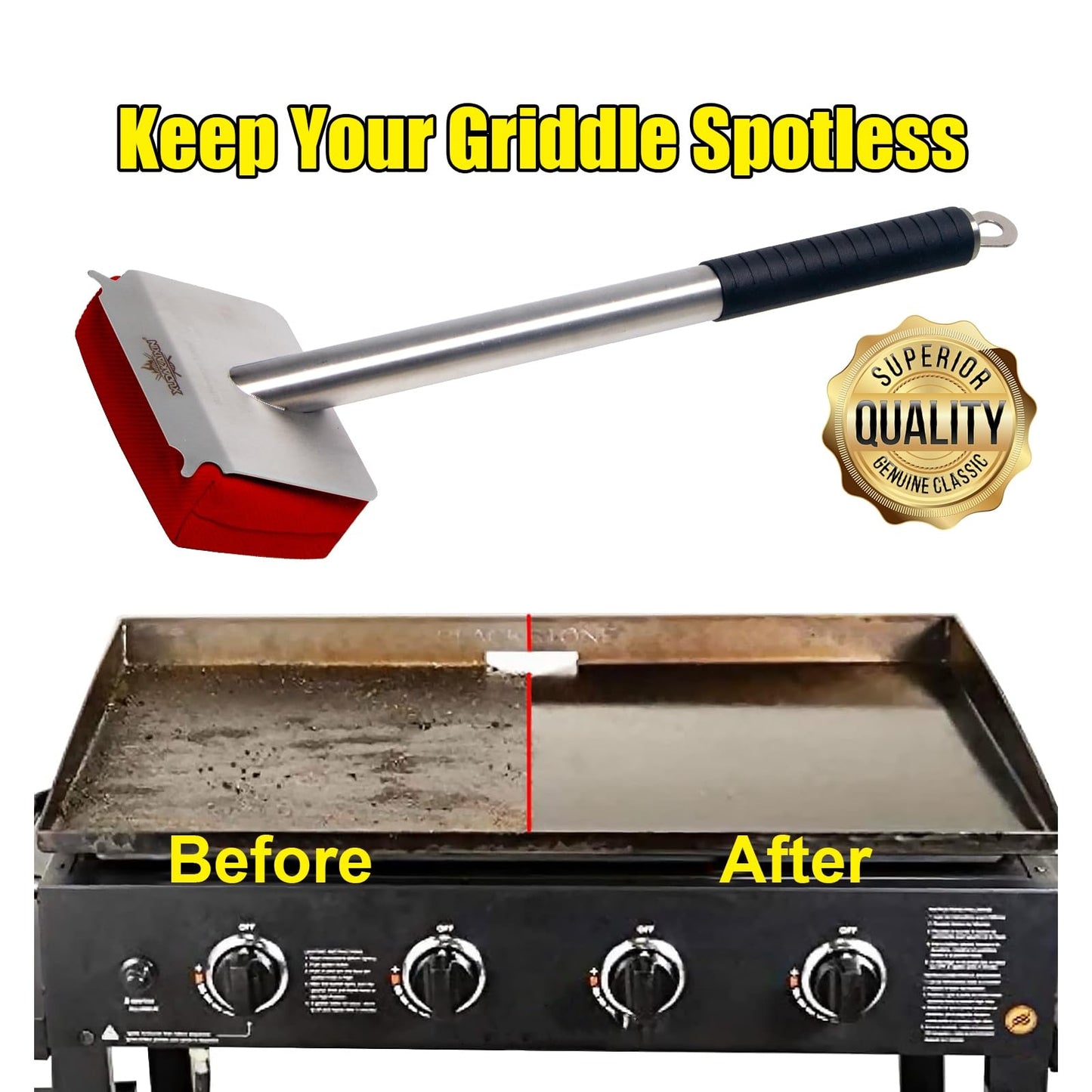 XUDAKAIXIN Grill Brush Bristle Free,BBQ Replaceable Scraper Cleaning Head,Safe Grill Accessories for Cast Iron Grates/Porcelain/Weber Gas/Charcoal Grill,Grill Brush for Outdoor Grill-Red