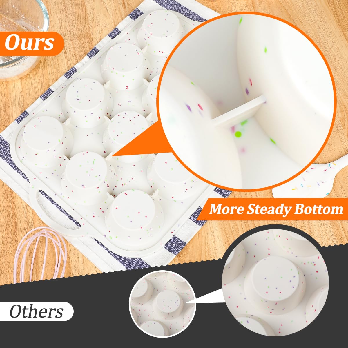 Silicone Muffin Pan, with Metal Reinforced Frame 2.8 Inch Regular Size Silicone Cupcake Pan Nonstick 12 Cups for Baking Homemade Muffins, Cupcakes, Egg Bites 2 Pack Dishwasher Safe BPA Free