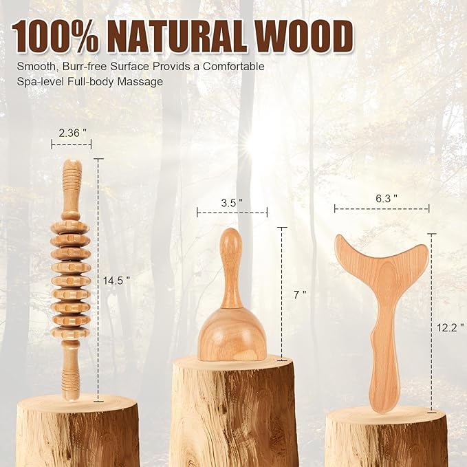 Wood Therapy Massage Tools 3 in 1,Wooden Lymphatic Drainage Massager Maderoterapia Kit Professional Body Cellulite Massager for Body Sculpting,Contouring,Relief Muscle,Anti-Cellulite