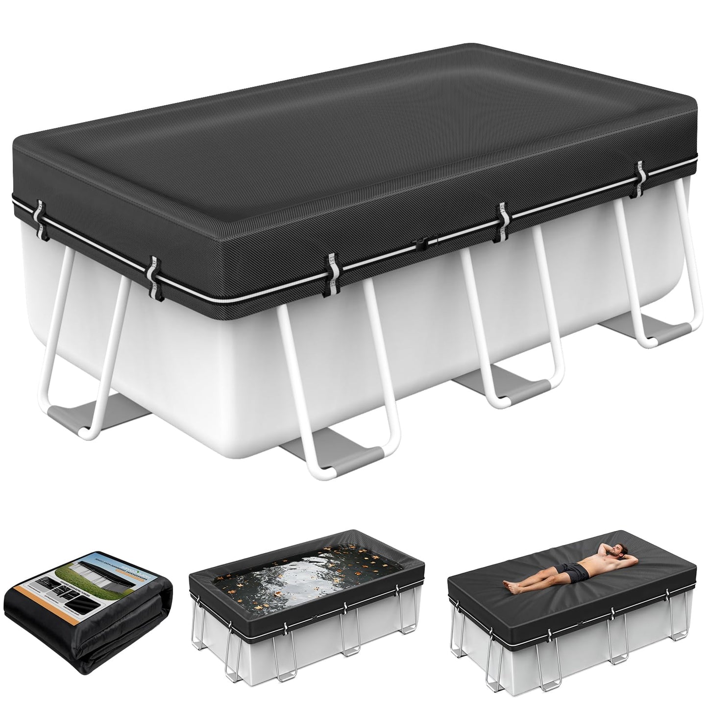 8x14Ft Rectangular Pool Cover, Swimming Pool Cover for Above Ground Pool, Solar Cover Including Full-Circle Windproof Buckle, Winter Cover Ideal for Waterproof and Dustproof