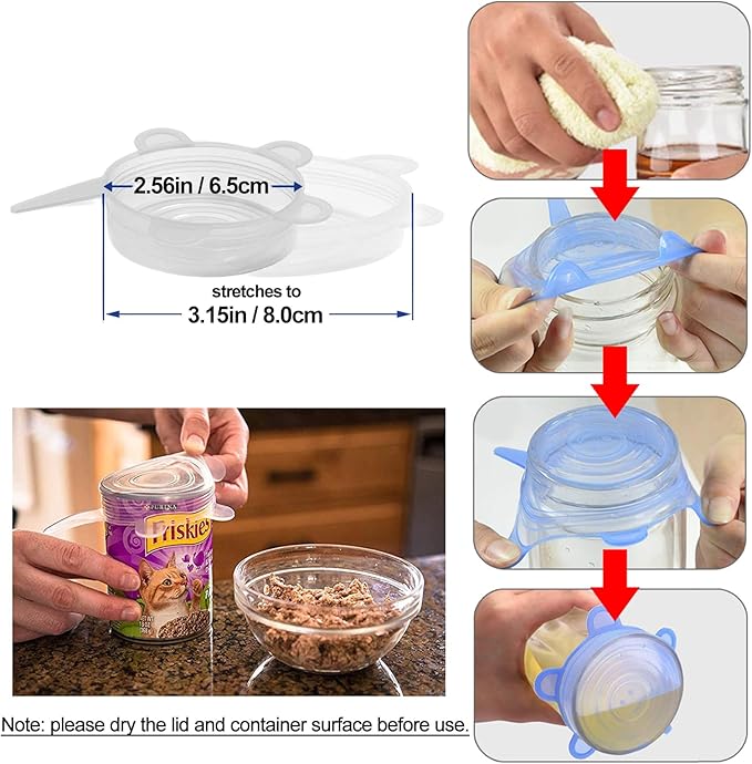 Adpartner Silicone Can Lids (10 Pack, All 2.6'' Diameter), Reusable Silicone Stretch Lids for Pet Food Cans, BPA-free Seal Can Covers for Yogurt Jars Soda Regular Mason Jars Canned Pet Foods