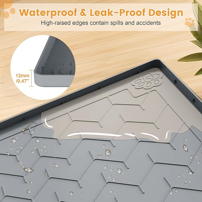 Cat Litter Mat, Extra Large 40"x28" Silicone Mat for Litter Box, Waterproof & Non-Slip Rubber Mat with Lip, Litter Trapping & Scatter Control, Soft on Cat Paws, Urine-Proof Floor Protector