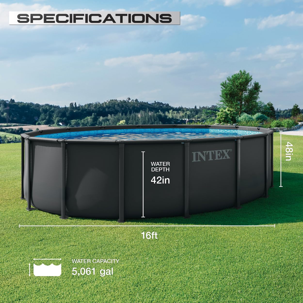 INTEX 26325EP 16ft X 48in Ultra XTR Frame Deluxe Above Ground Swimming Pool Set with 1500 GPH Sand Filter Pump, Removable Ladder, Ground Cloth, Pool Cover, SuperTough, Puncture and Rust Resistant