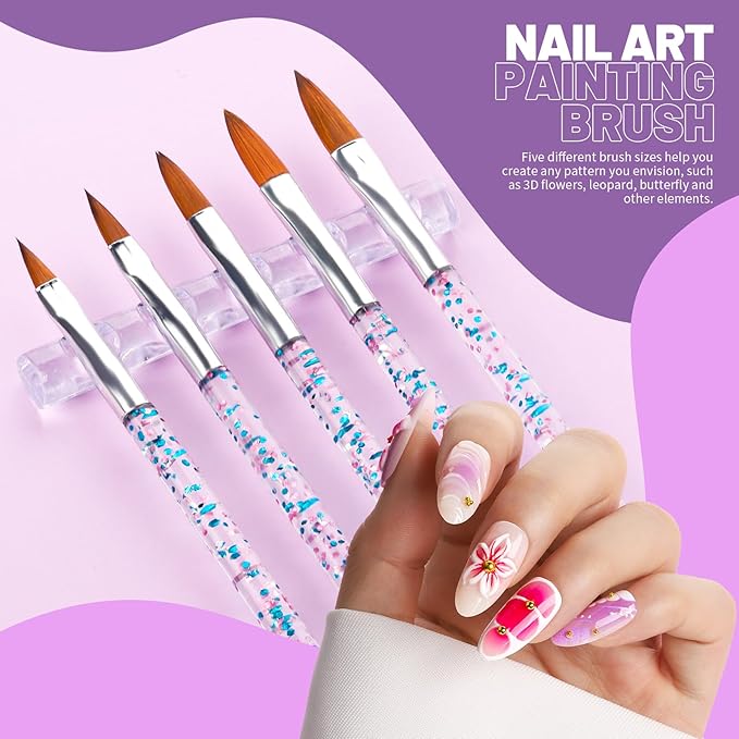 Teenitor Nail Art Tools Set, 23 Pcs Nail Art Brushes, 5 Pcs Nail Dotting Tool, 2 Set of Nail Stand, 100 Pcs Double-Sided Adhesive Tabs, Nail Art Palette, Brushes Holder for DIY Nail Art