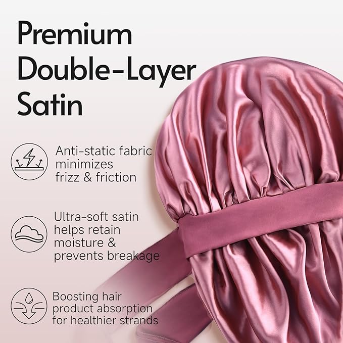 Yanideer 3 pcs Adjustable Satin Bonnets for Sleeping Double Layer Satin Lined Hair Bonnet with Tie Band for Women Curly Hair