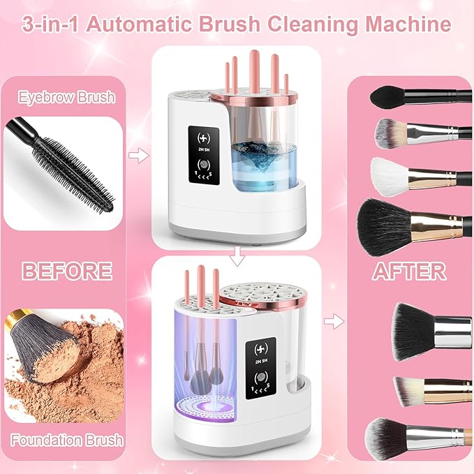 3 IN 1 Electric Makeup Brush Cleaner & Dryer Machine with Automatic Cleaning and Drying Functions, Portable USB Design with Smart Touch Controls for All Brush Sizes, Perfect Gift for Makeup Lovers