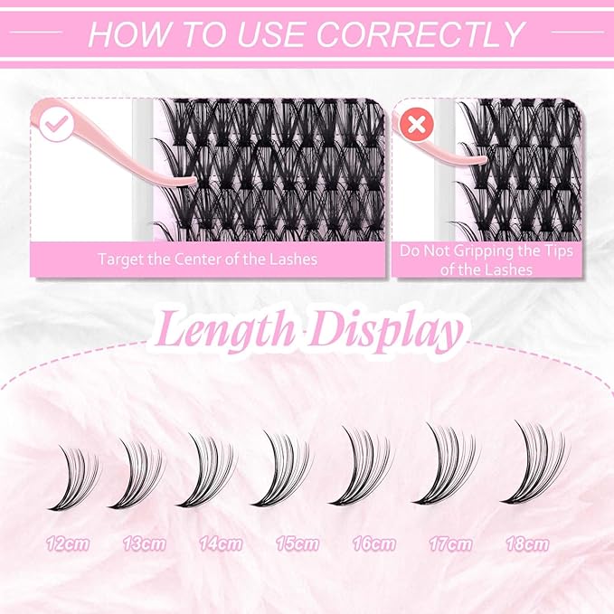 Cluster Lashes 12-18mm Mix Individual Lashes Long DIY Lash Extension D Curl Lash Clusters Soft Individual Lash Extensions Eyelash Clusters Wispy Cluster Eyelash Extensions (30D-0.07D, 12-18mm)