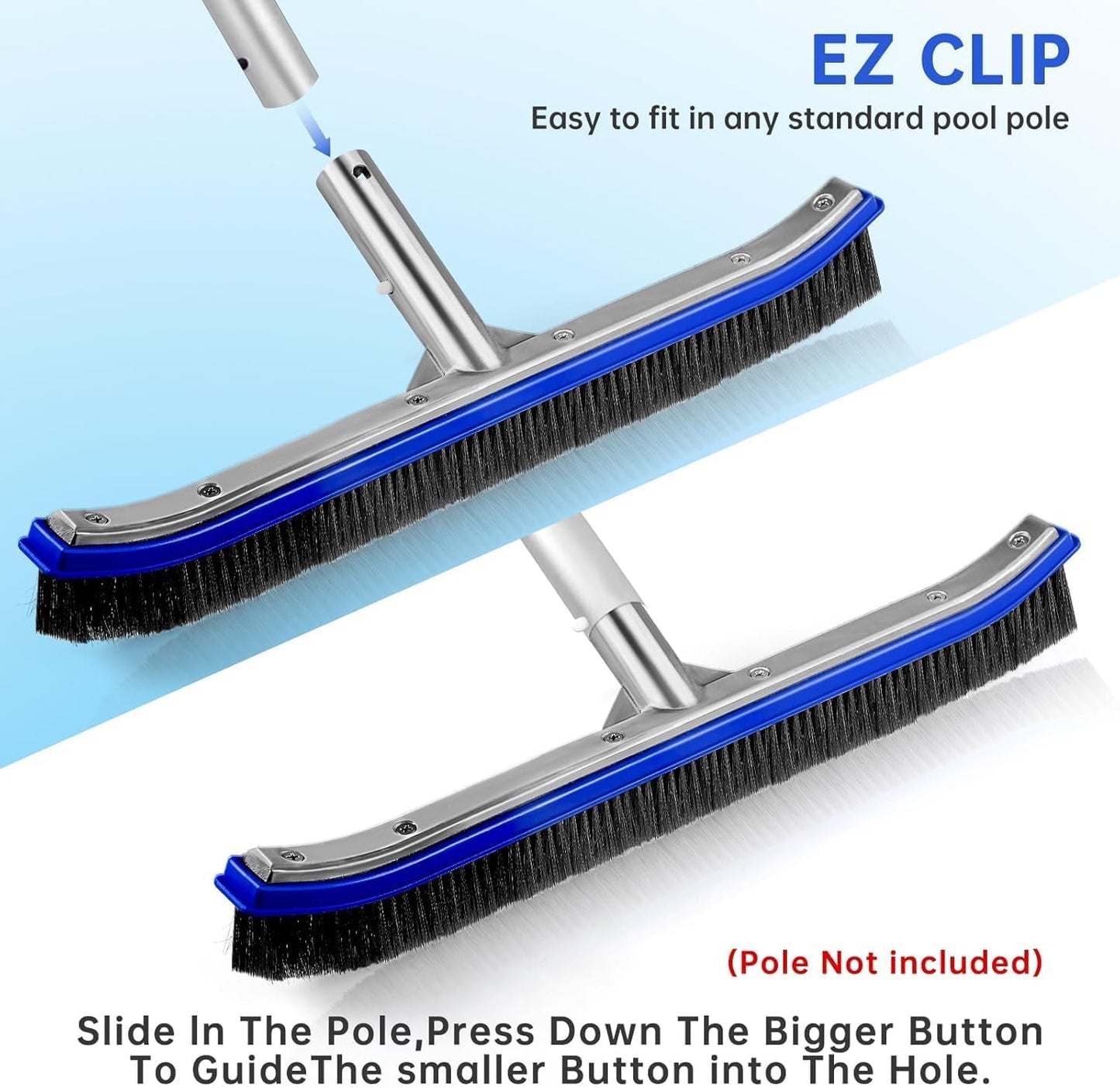 Pool Brush Head | 18" Heavy Duty Floor Brush | Stainless Steel Brush | Metal Pool Scrubber Brush | Wire Bristles & Aluminium Back for Sweep Calcium Buildup, Rust Stains on Concrete