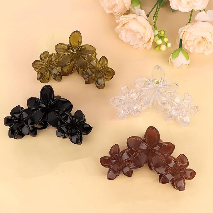 4Pcs Flower Hair Clips Large Matte Hair Claw for Women Non-Slip Strong Hold Clips for Thick Hair, Hair Accessories，Green，Brown，White，Black
